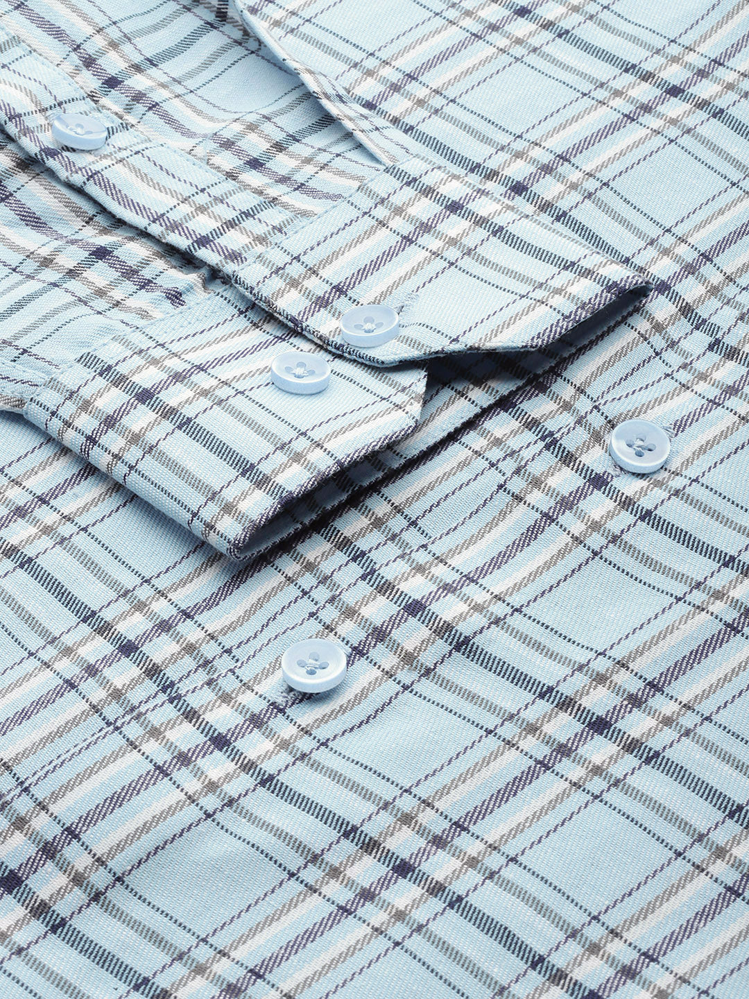Men's Cotton Checked Formal Shirts ( SF 791Sky ) - Jainish