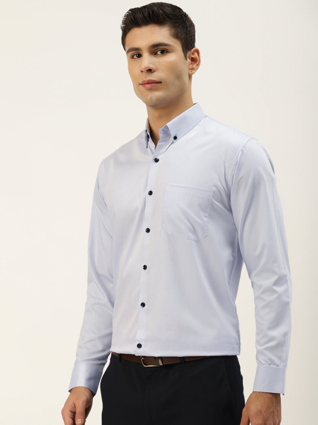Men's Solid Formal Cotton Shirt ( SF 792Sky ) - Jainish
