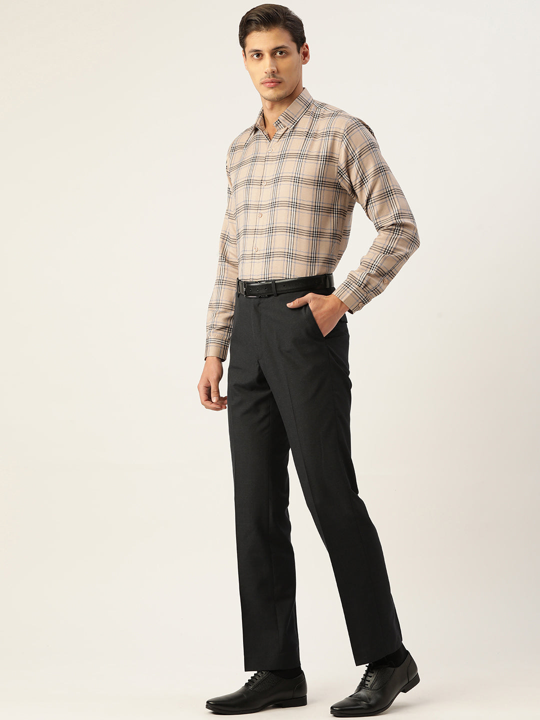 Men's Cotton Checked Formal Shirts ( SF 793Brown ) - Jainish