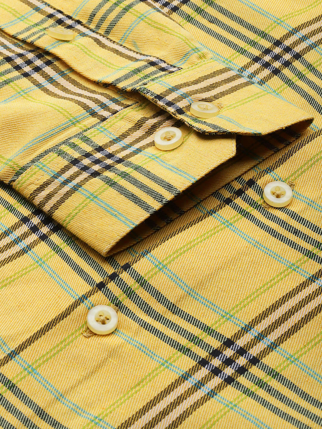 Men's Cotton Checked Formal Shirts ( SF 793Yellow ) - Jainish
