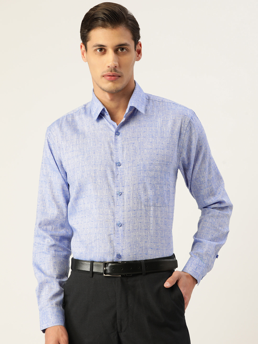Men's  Linen Cotton Polka Dots Formal Shirts ( SF 794Blue ) - Jainish