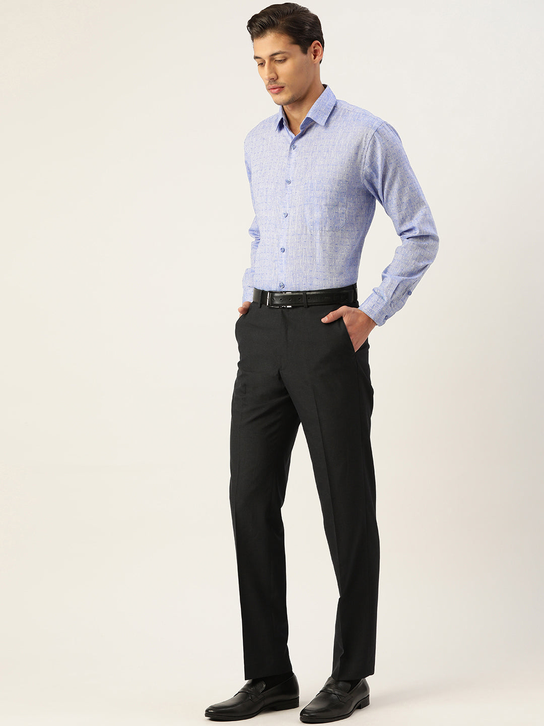 Men's  Linen Cotton Polka Dots Formal Shirts ( SF 794Blue ) - Jainish