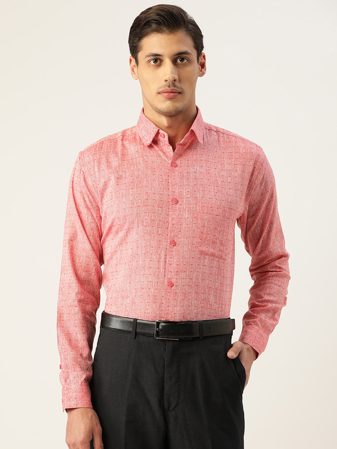 Men's  Linen Cotton Polka Dots Formal Shirts ( SF 794Red ) - Jainish
