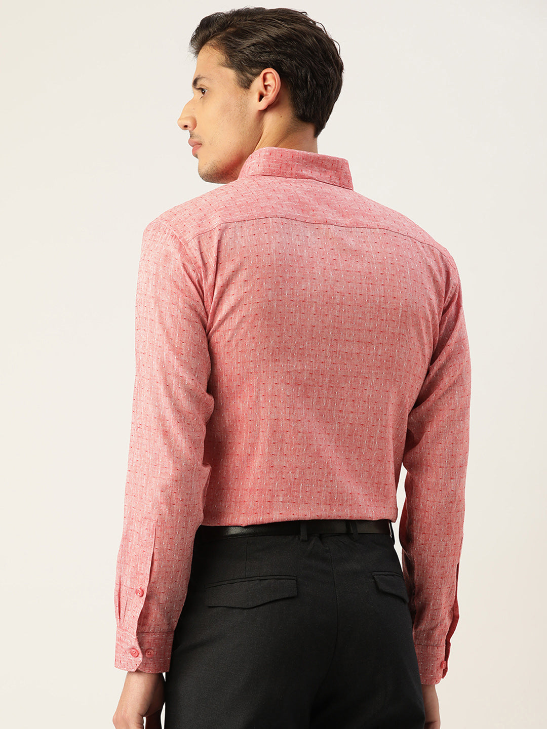 Men's  Linen Cotton Polka Dots Formal Shirts ( SF 794Red ) - Jainish