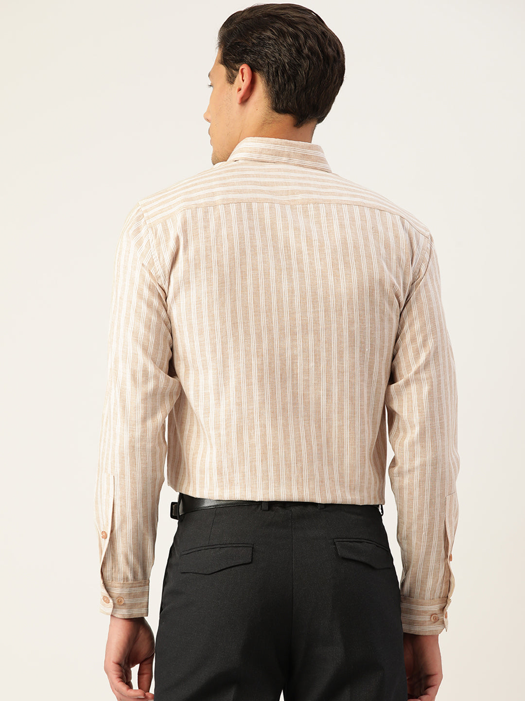 Men's  Cotton Striped Formal Shirts ( SF 795Beige ) - Jainish
