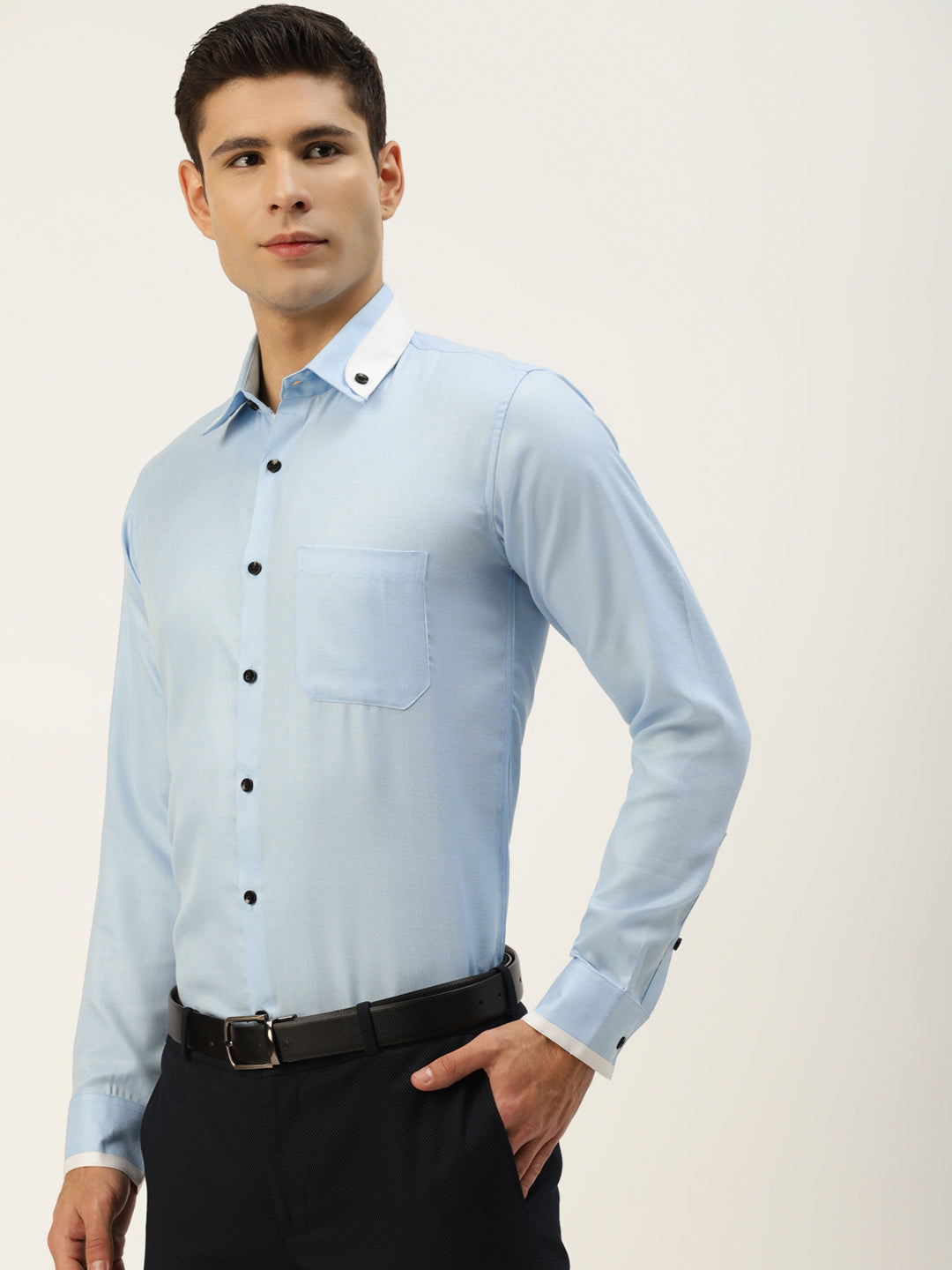 Men's  Cotton Solid Formal Shirts ( SF 796Sky ) - Jainish