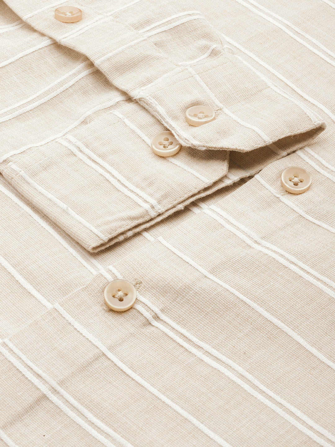 Men's Cotton Striped Formal Shirts ( SF 799Cream ) - Jainish