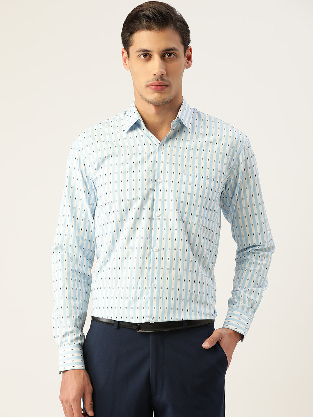Men's Cotton Striped Formal Shirts ( SF 801Sky ) - Jainish