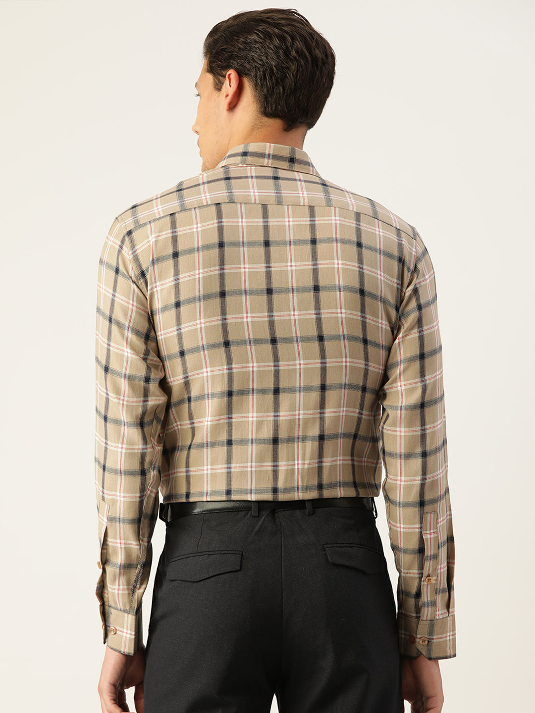 Men's Cotton Checked Formal Shirts ( SF 803Beige ) - Jainish