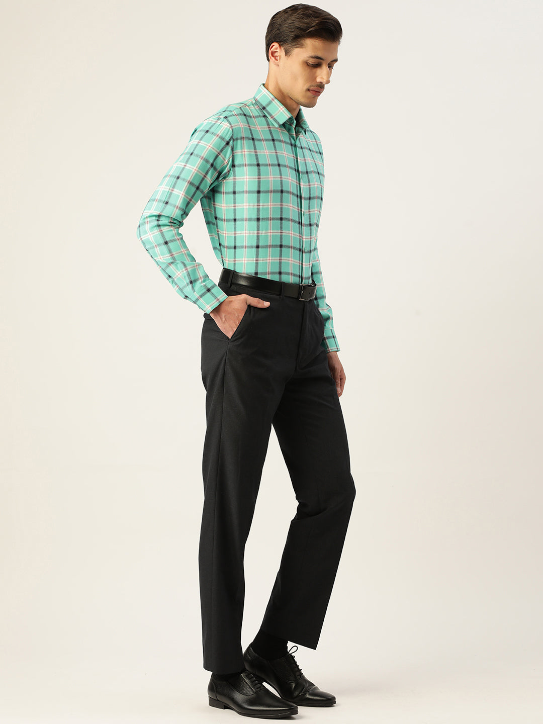 Men's Cotton Checked Formal Shirts ( SF 803Green ) - Jainish