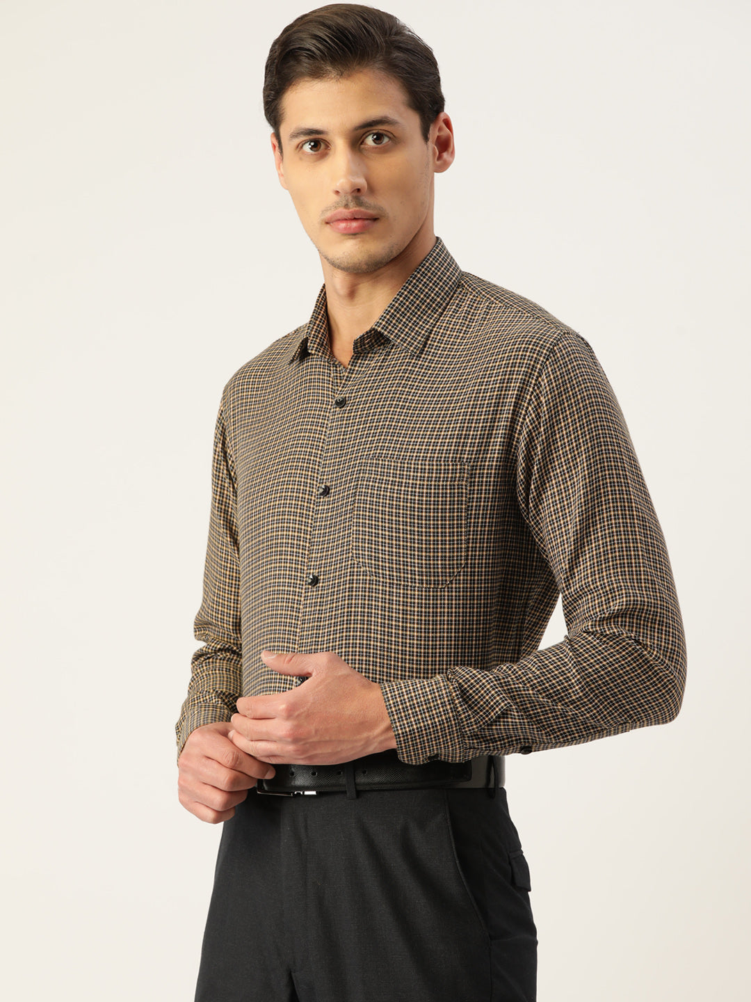 Men's Cotton Checked Formal Shirts ( SF 804Black ) - Jainish