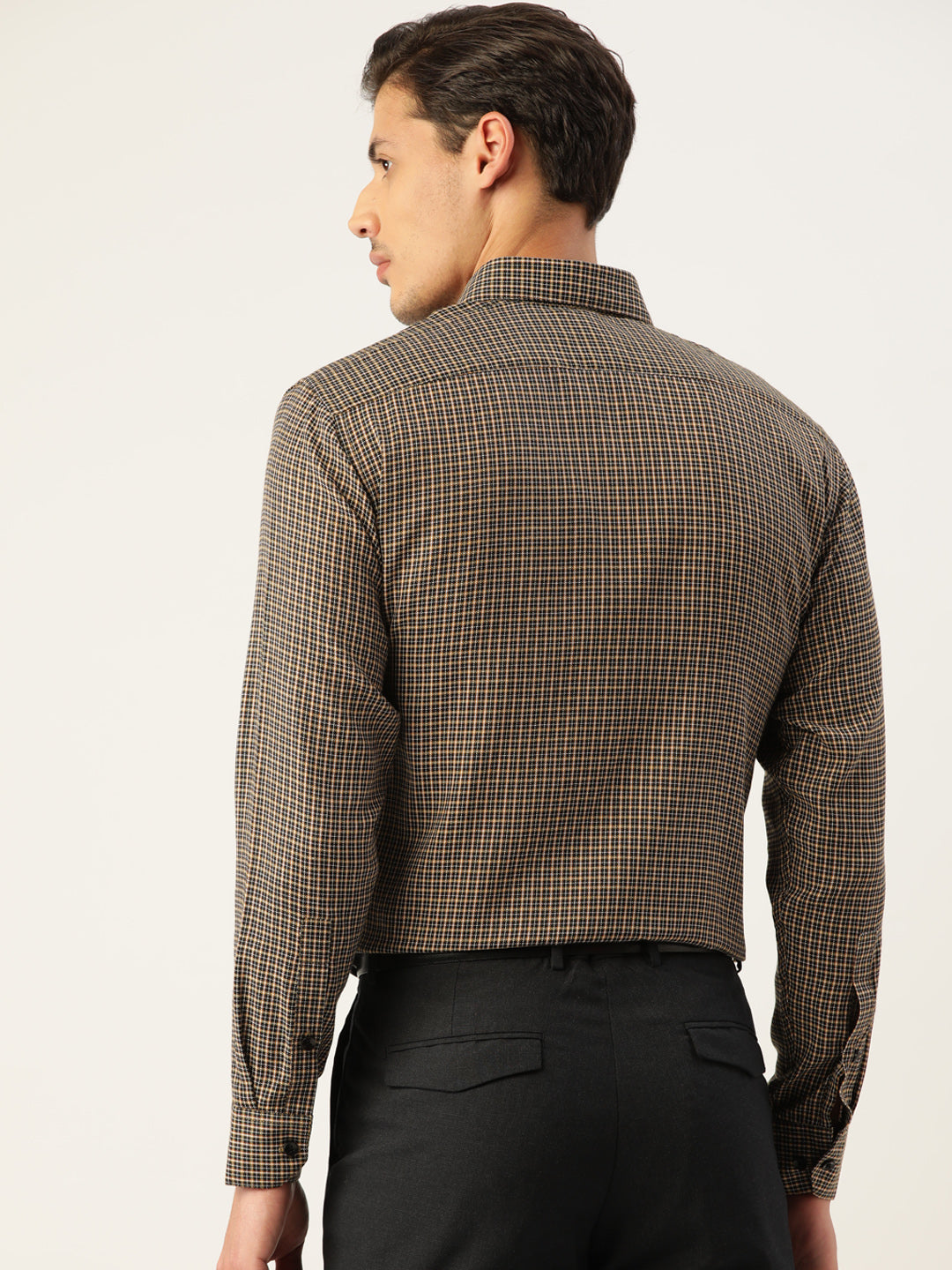 Men's Cotton Checked Formal Shirts ( SF 804Black ) - Jainish
