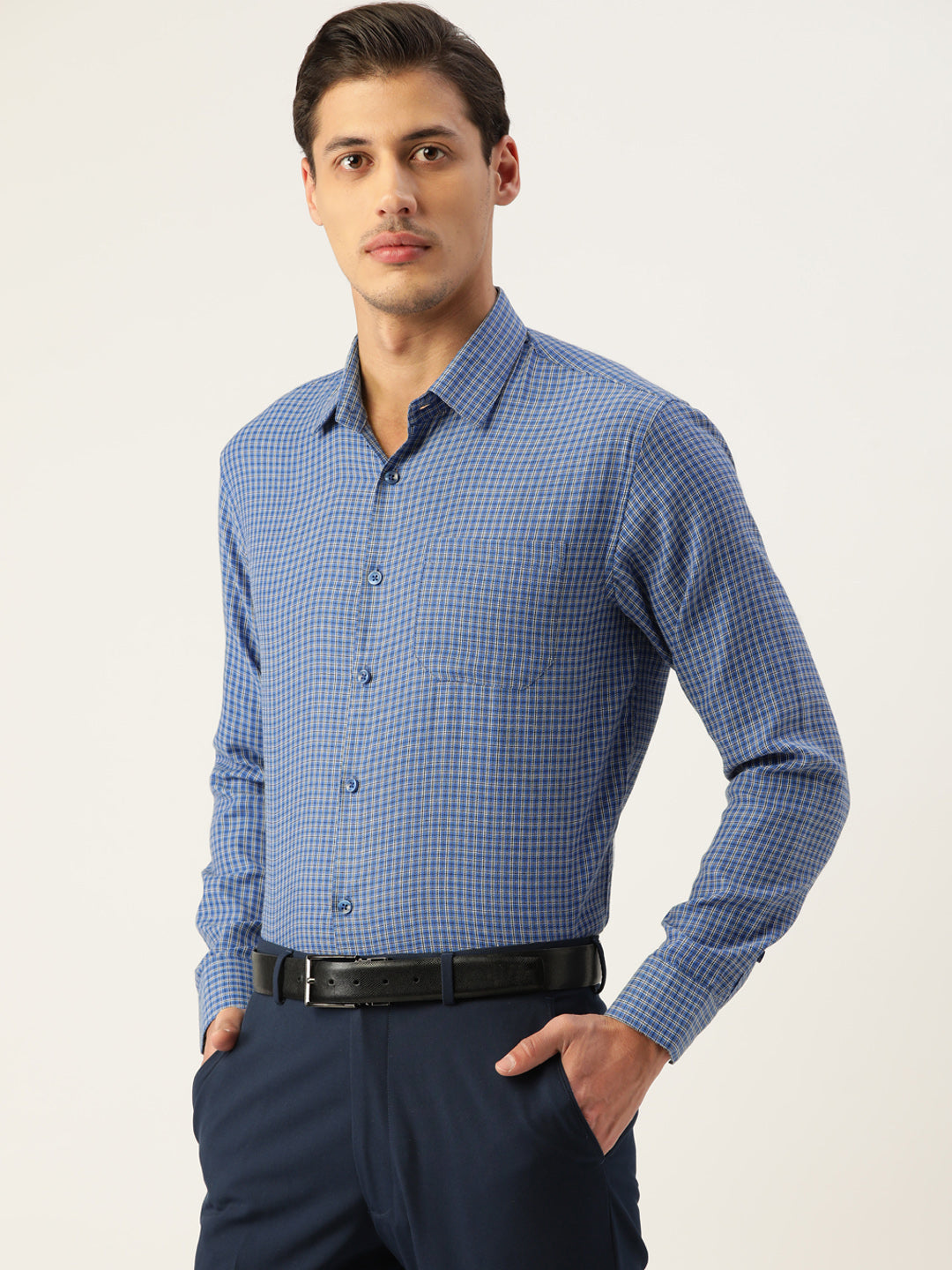 Men's Cotton Checked Formal Shirts ( SF 804Blue ) - Jainish