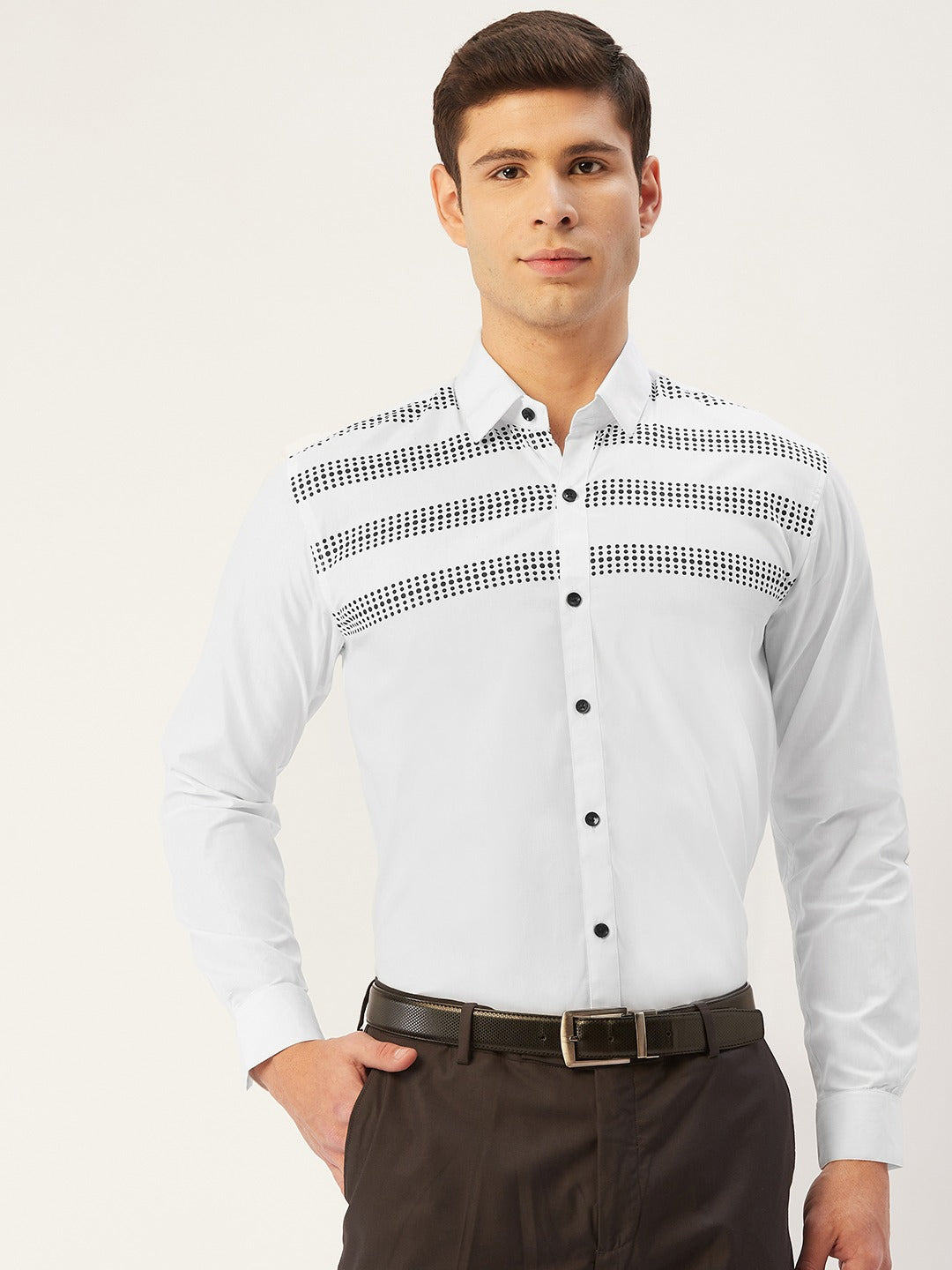 Men's Cotton Printed Formal Shirts ( SF 805White ) - Jainish