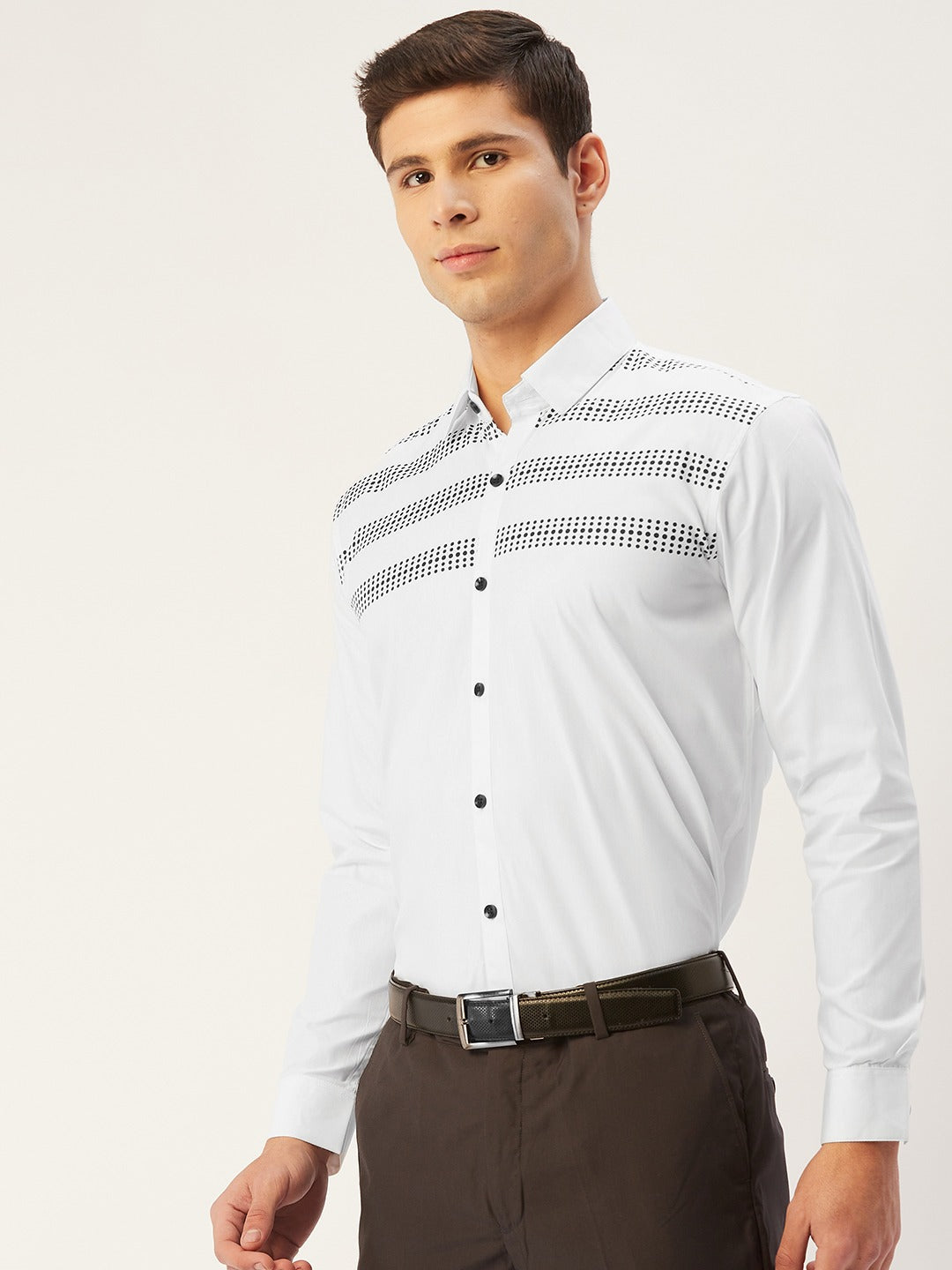 Men's Cotton Printed Formal Shirts ( SF 805White ) - Jainish