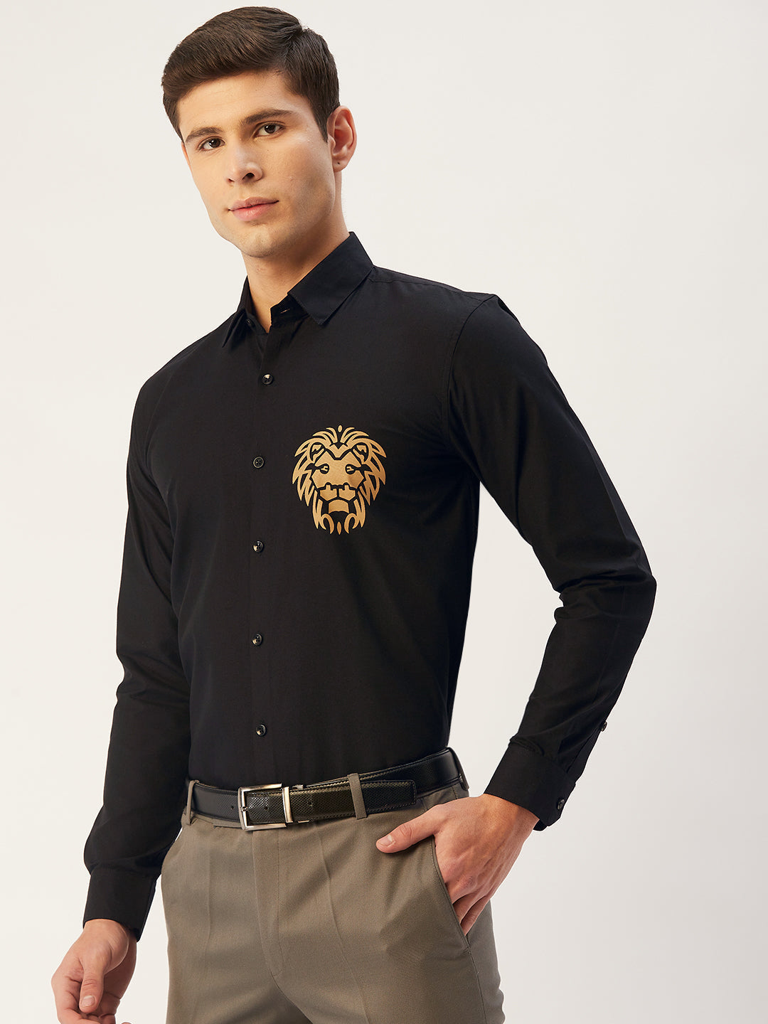 Men's Cotton Printed Formal Shirts ( SF 806Black ) - Jainish