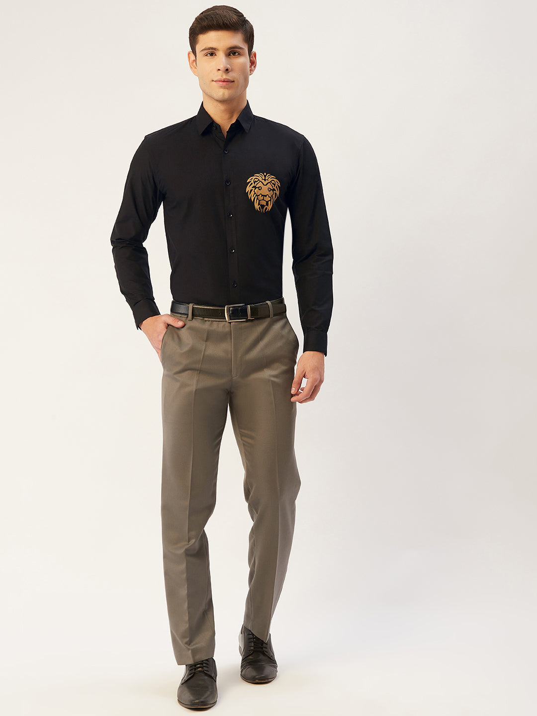 Men's Cotton Printed Formal Shirts ( SF 806Black ) - Jainish
