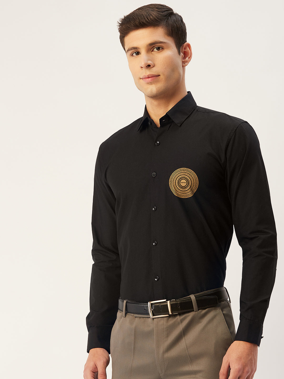 Men's Cotton Printed Formal Shirts ( SF 807Black ) - Jainish