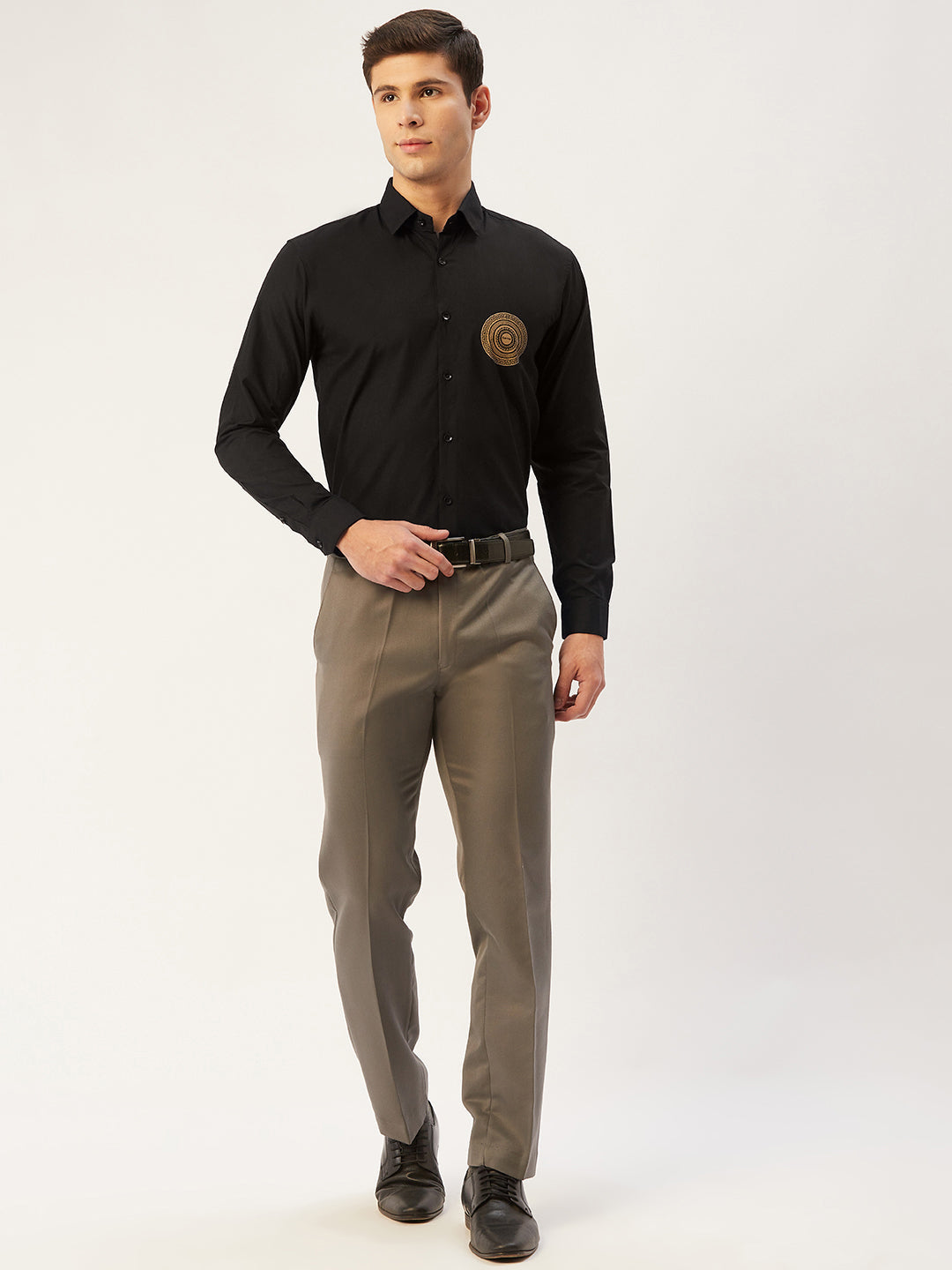 Men's Cotton Printed Formal Shirts ( SF 807Black ) - Jainish
