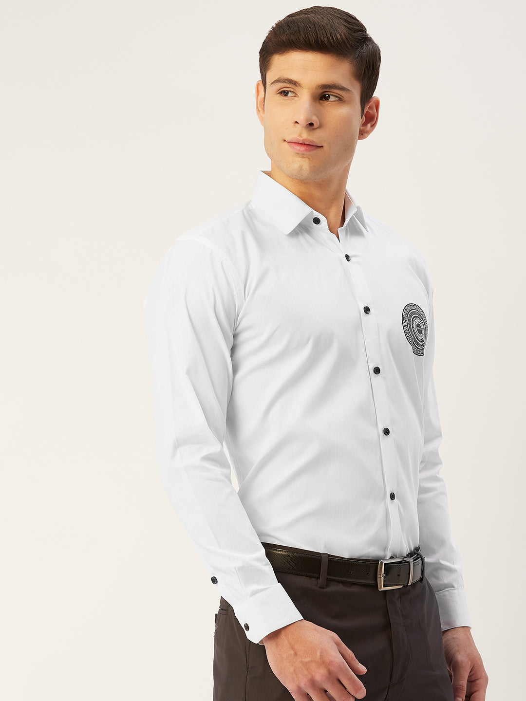 Men's Cotton Printed Formal Shirts ( SF 807White ) - Jainish