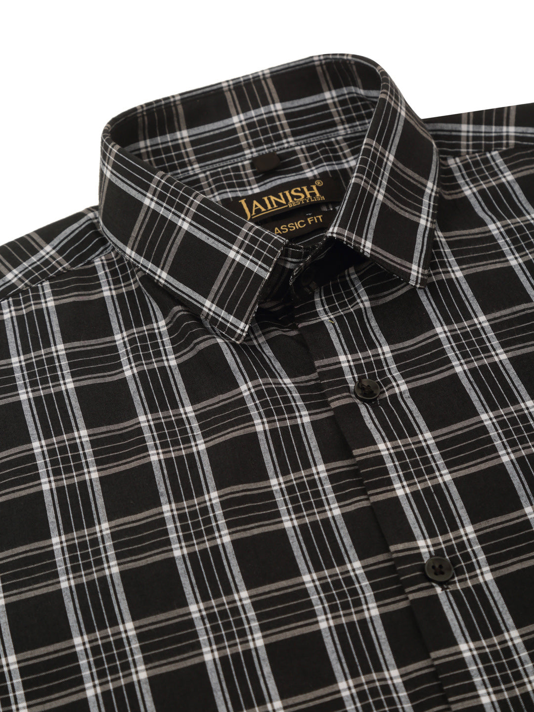 Men's Cotton Checked Half Sleeve Formal Shirts ( SF 808Black ) - Jainish