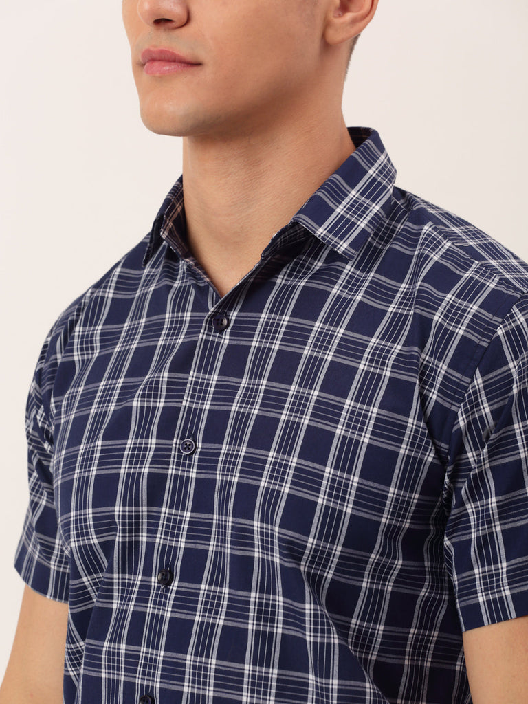 Men's Cotton Checked Half Sleeve Formal Shirts ( SF 808Blue )