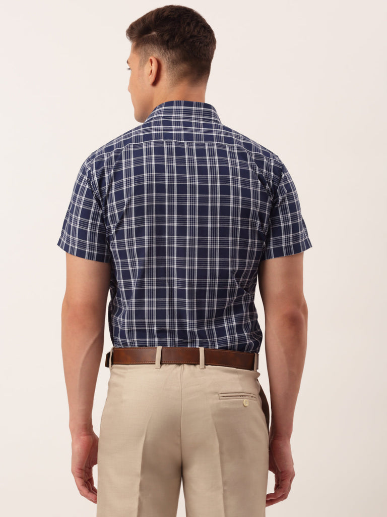Men's Cotton Checked Half Sleeve Formal Shirts ( SF 808Blue )