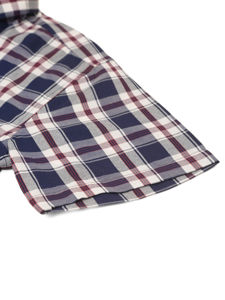 Men's Cotton Checked Half Sleeve Formal Shirts ( SF 808Navy )