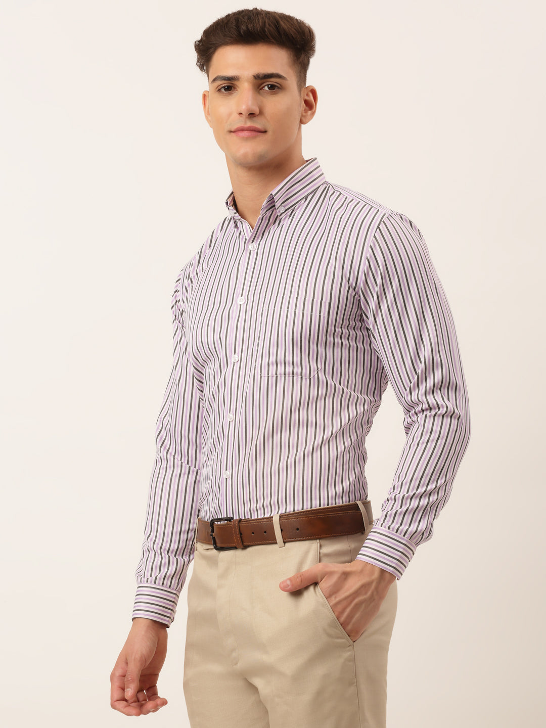 Men's Cotton Checked Button Down Collar Formal Shirts ( SF 809Light-Purple ) - Jainish