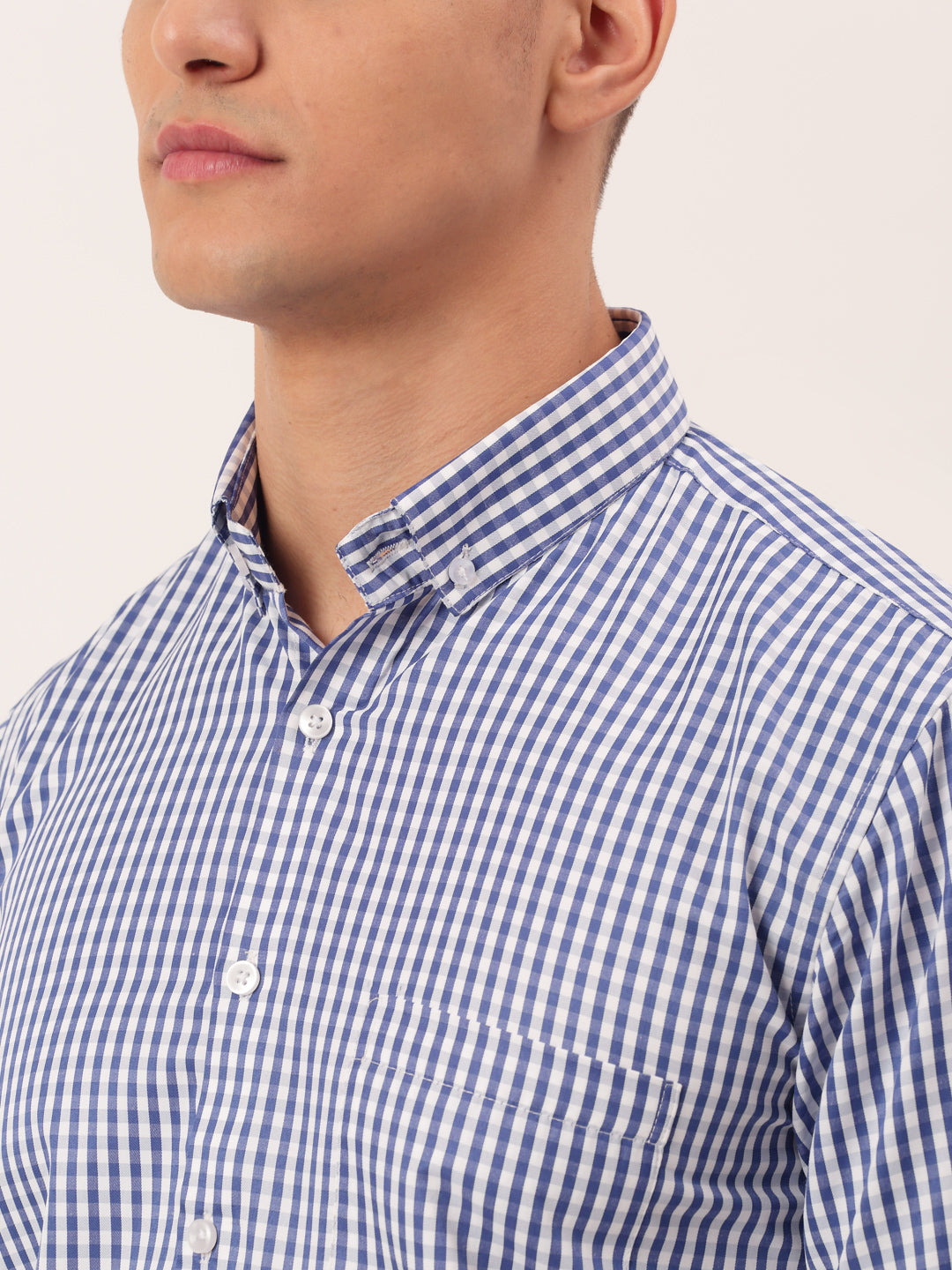 Men's Cotton Checked Button Down Collar Formal Shirts ( SF 810Blue ) - Jainish