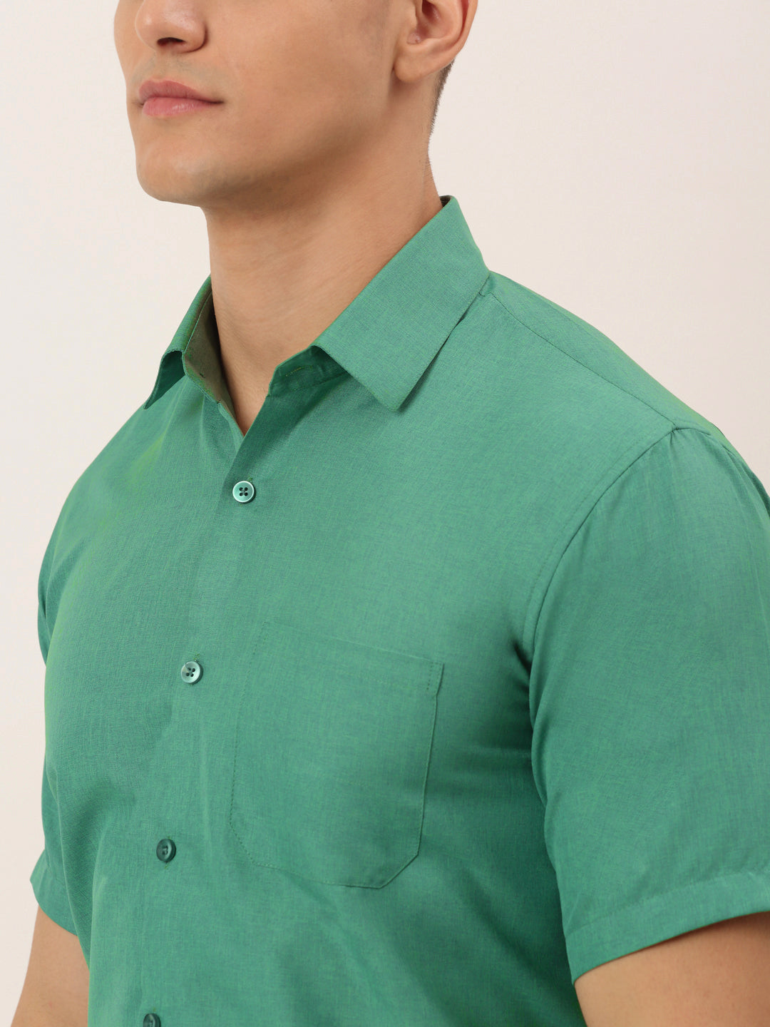 Men's Cotton Solid Half Sleeve Formal Shirts ( SF 811Green ) - Jainish
