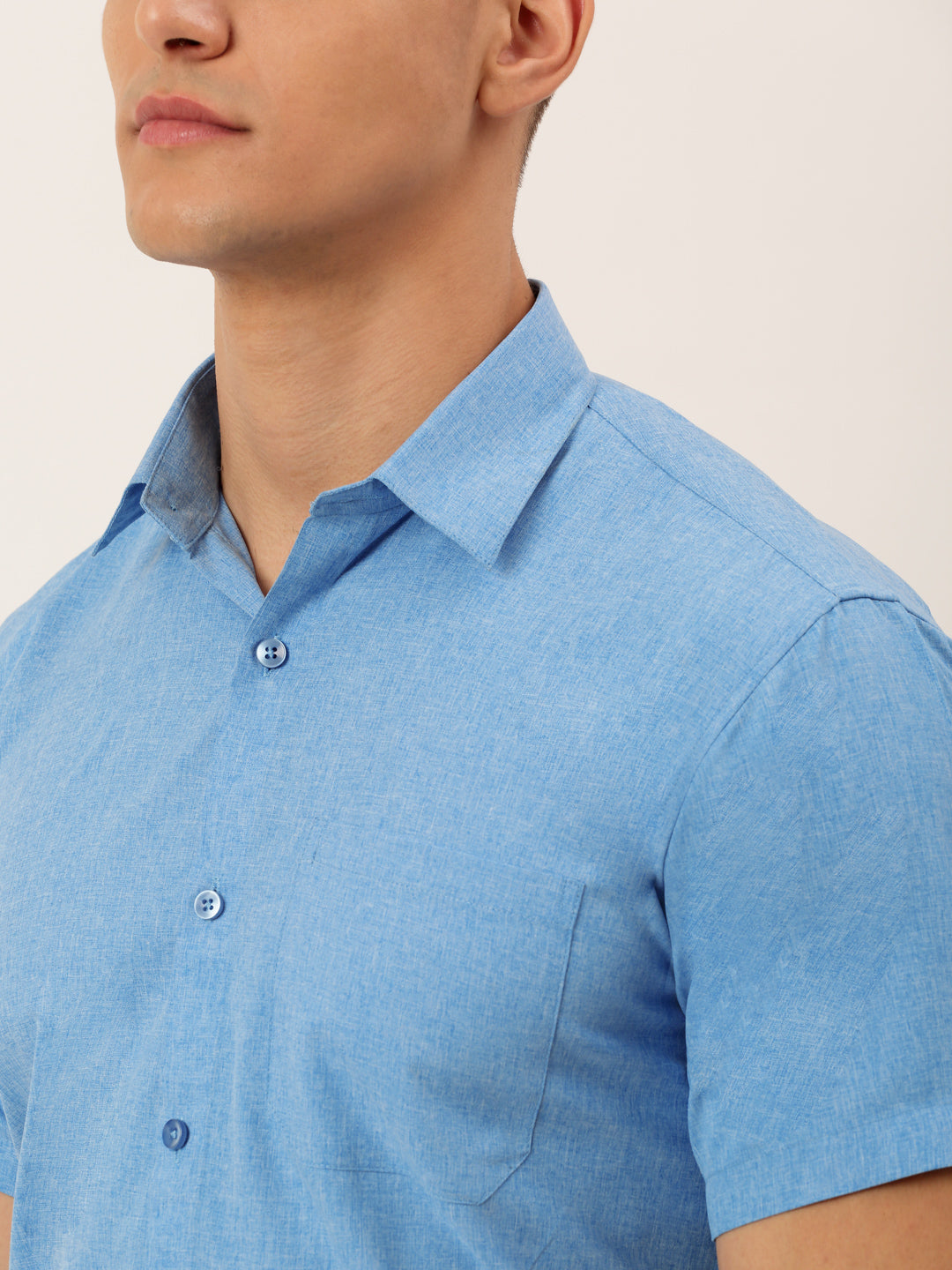 Men's Cotton Solid Half Sleeve Formal Shirts ( SF 811Light-Blue ) - Jainish