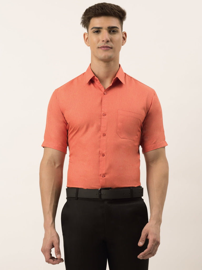 Men's Cotton Solid Half Sleeve Formal Shirts ( SF 811Peach )