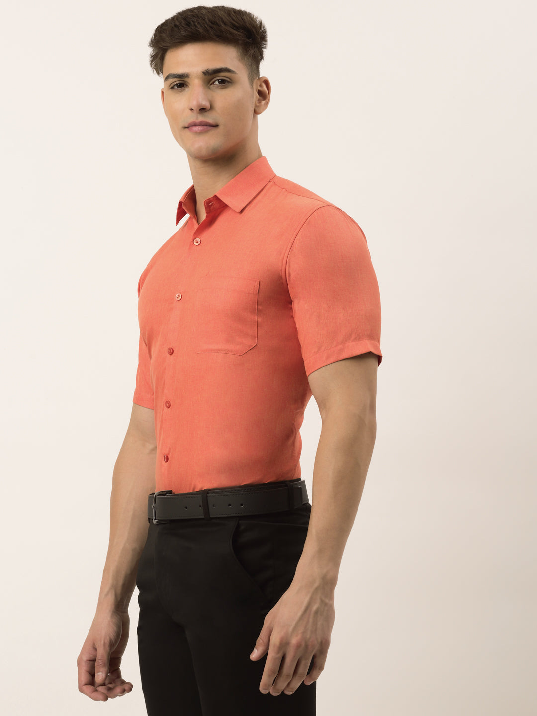 Men's Cotton Solid Half Sleeve Formal Shirts ( SF 811Peach ) - Jainish