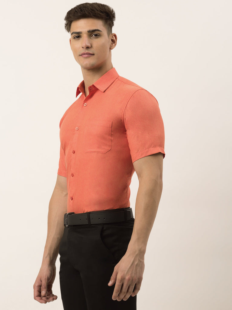 Men's Cotton Solid Half Sleeve Formal Shirts ( SF 811Peach )