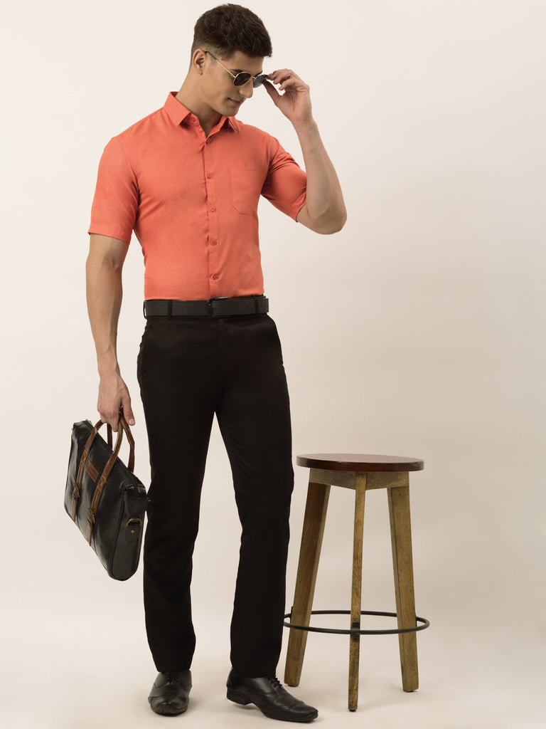 Men's Cotton Solid Half Sleeve Formal Shirts ( SF 811Peach )