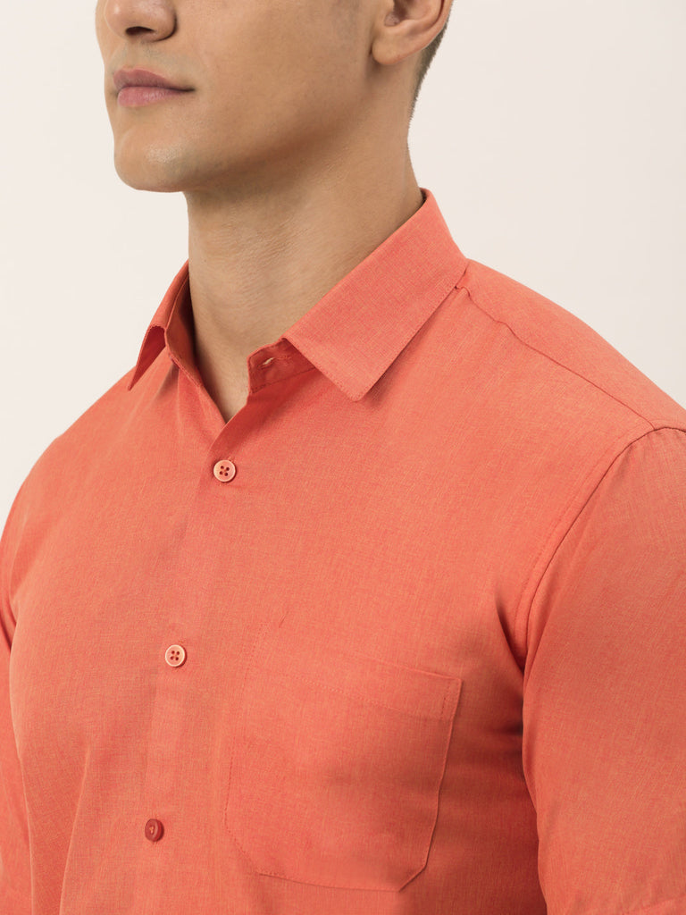 Men's Cotton Solid Half Sleeve Formal Shirts ( SF 811Peach )