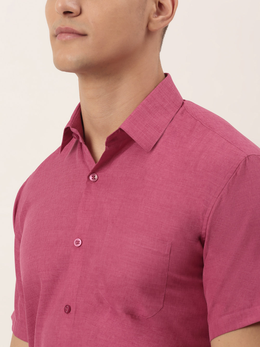 Men's Cotton Solid Half Sleeve Formal Shirts ( SF 811Pink ) - Jainish
