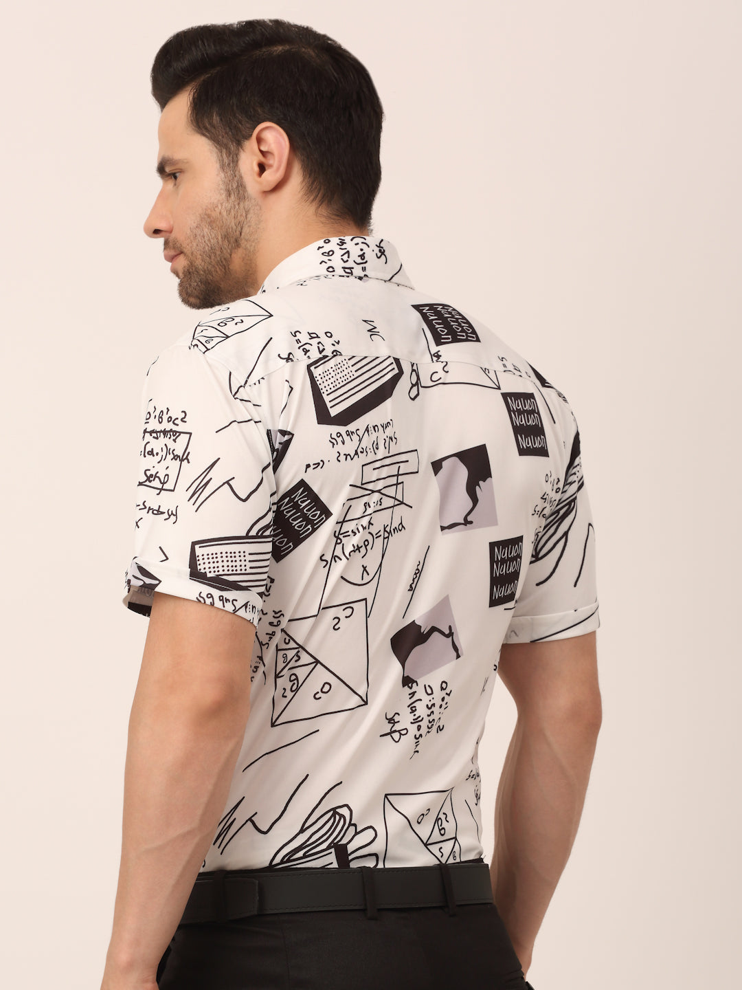 Men's Lycra Printed Half Sleeve Formal Shirts ( SF 813White ) - Jainish