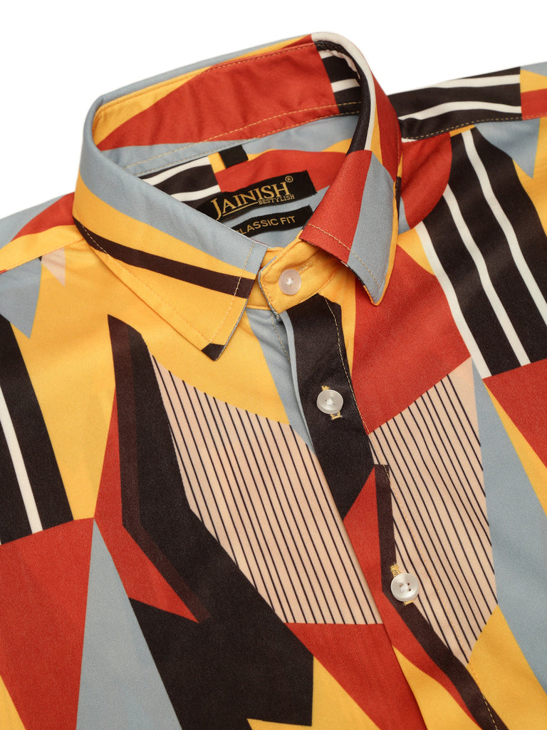 Men's Lycra Printed Half Sleeve Formal Shirts ( SF 814Yellow )