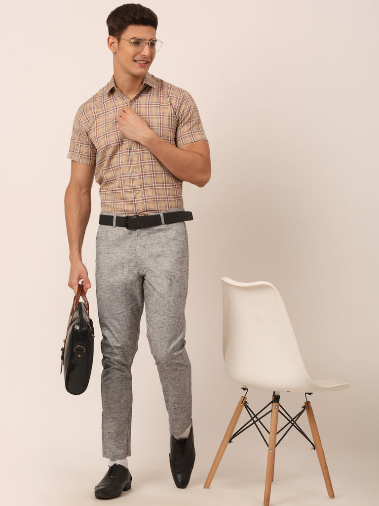 Men's Cotton Checked Half Sleeve Formal Shirts ( SF 815Brown )