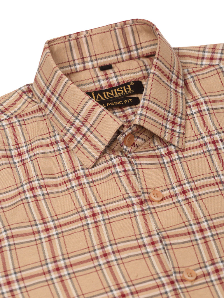 Men's Cotton Checked Half Sleeve Formal Shirts ( SF 815Brown )