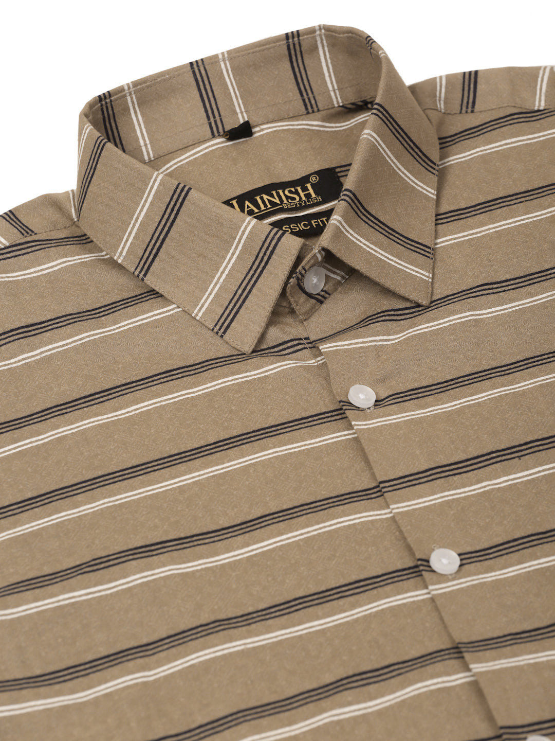 Men's Cotton Striped Half Sleeve Formal Shirts ( SF 816Brown ) - Jainish