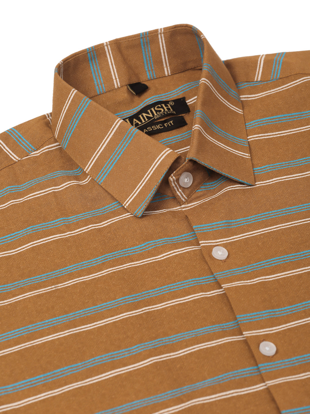 Men's Cotton Striped Half Sleeve Formal Shirts ( SF 816Mustard ) - Jainish