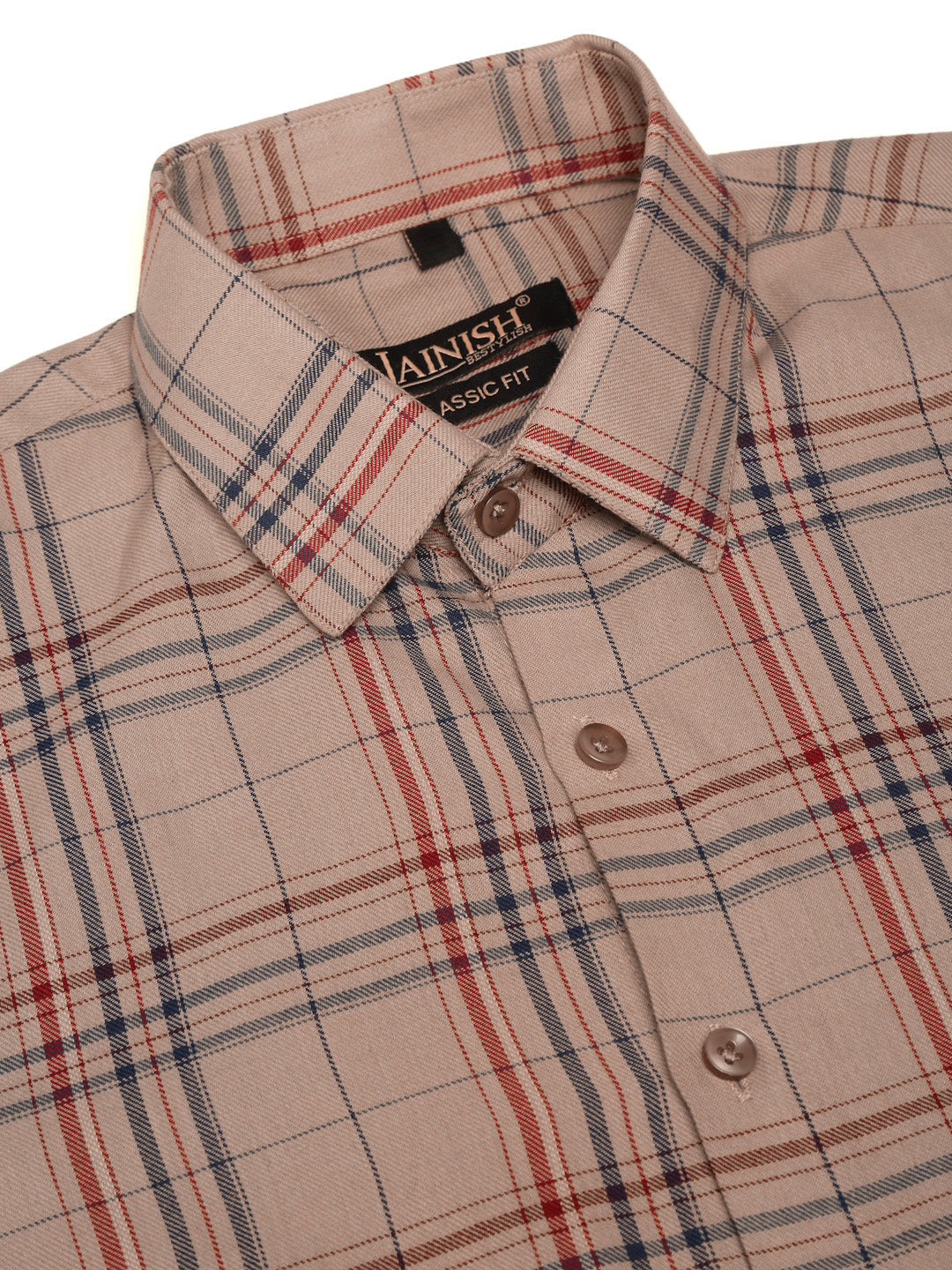 Men's Cotton Checked Formal Shirts ( SF 819Brown ) - Jainish