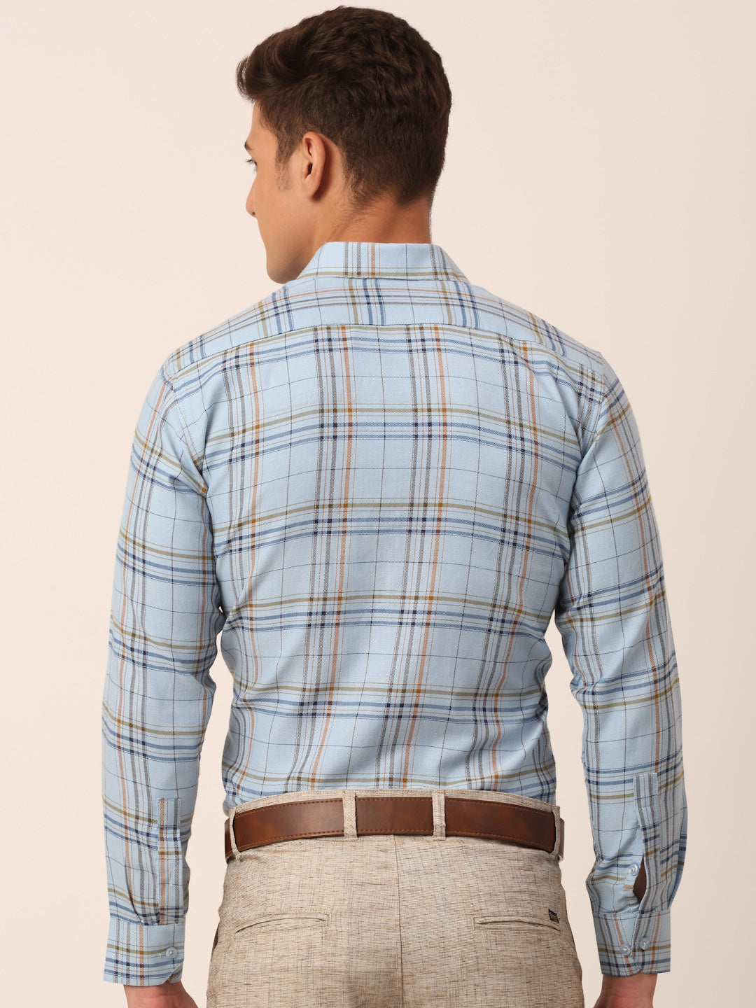 Men's Cotton Checked Formal Shirts ( SF 819Sky ) - Jainish