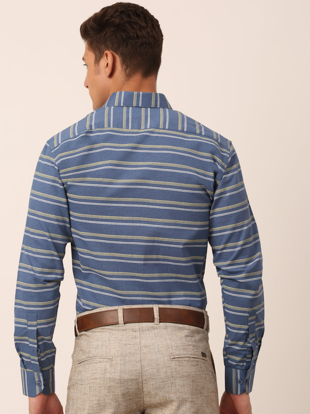 Men's  Cotton Striped Formal Shirts ( SF 820Blue ) - Jainish