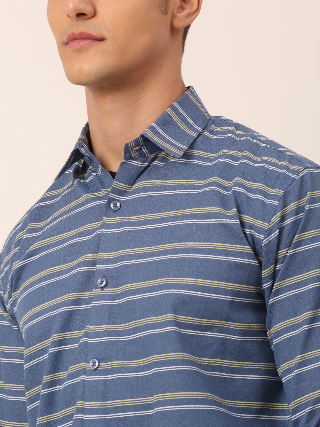 Men's  Cotton Striped Formal Shirts ( SF 820Blue ) - Jainish