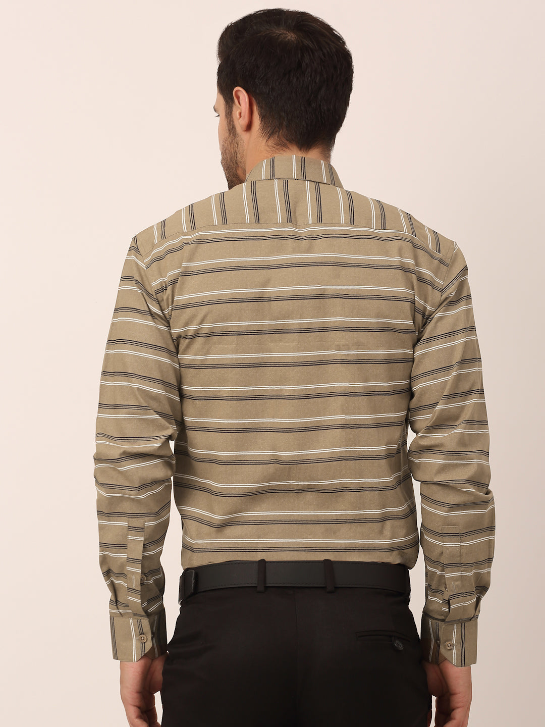 Men's  Cotton Striped Formal Shirts ( SF 820Brown ) - Jainish