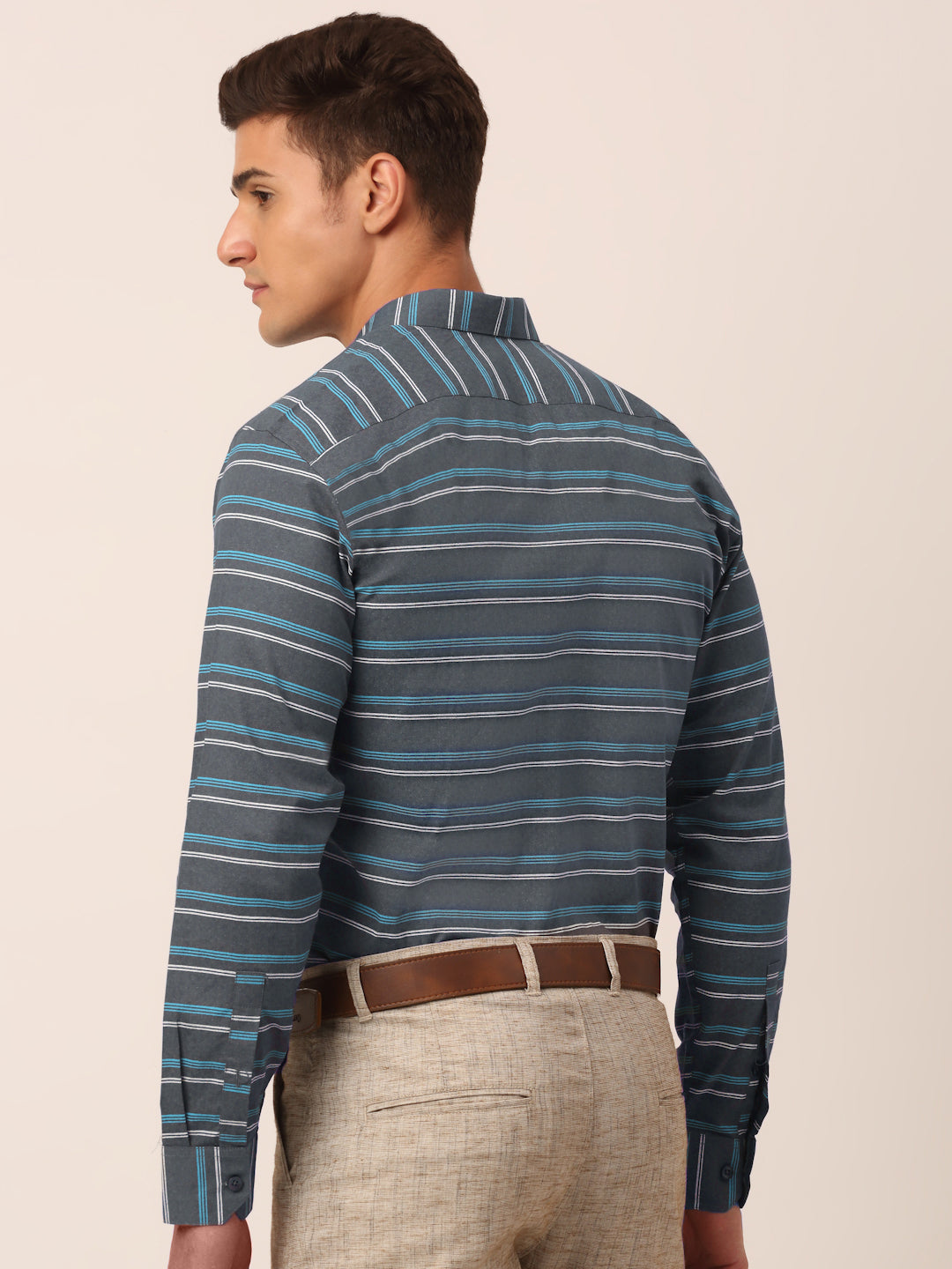 Men's  Cotton Striped Formal Shirts ( SF 820Grey ) - Jainish